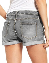 luvamia Women's Casual Ripped Denim Shorts Mid Rise Stretch Folded Hem Short Jeans
