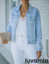 luvamia Women's Basic Button Down Stretch Fitted Long Sleeves Denim Jean Jacket