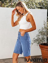 LUVAMIA Denim Bermuda Shorts for Women High Waisted  Stretchy  Straight Leg Jeans
