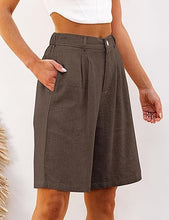 luvamia Bermuda Shorts for Women High Waisted Linen Dressy Casual Pleated Wide Leg Summer Shorts with Elastic Waist