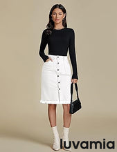 luvamia Women's Casual Mid Rise Button Down Frayed Raw Hem Fit Denim Jean Skirt