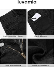 luvamia FleXclusive Jean Shorts for Women High Waisted Eyelet Embroidered Mid Thigh Wide Leg Stretchy Denim Shorts Summer Jorts