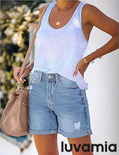 luvamia Women's Casual Ripped Denim Shorts High Rise Distressed Rolled Hem Jeans Shorts