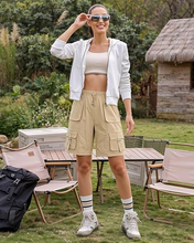 luvamia Hiking Shorts for Women Bermuda Knee Length Cargo Pull On Quick Dry Elastic Waist Sport 9'' Inseam Long Shorts