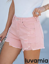 luvamia Jean Shorts for Women High Waisted Stretchy Distressed Denim Shorts Ripped Frayed Raw Hem Summer Casual Shorts