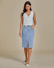 LUVAMIA Women's Brief Denim Midi Knee-Length Skirt Vintage Split High-Waist