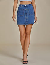 LUVAMIA Women's Denim Bodycon High Waist Button Front Pull-On Mini Skirt