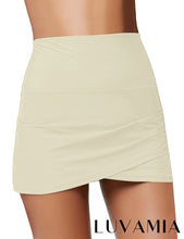 luvamia Women's Pleated Swim Skirt Mid Waist Swimsuit Bottom Swimwear
