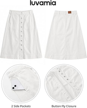 luvamia FleXclusive Jean Skirts for Women Trendy Midi Length A Line Western Casual Button Down Stretchy Denim Skirt with Pockets