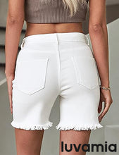 LUVAMIA Women's High Waisted Distressed Raw Hem Stretch Denim Shorts