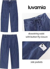 luvamia FleXclusive Barrel Jeans for Women Trendy Wide Leg High Rise Baggy Pull On Elastic Waist Button Fly Drawstring Denim Pants