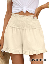luvamia 2023 Womens Shorts for Summer Casual Elastic High Waisted Ruffle Flowy Wide Leg Shorts Lightweight Beach Wear