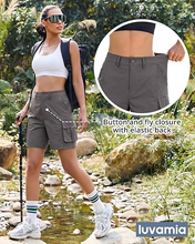 luvamia Cargo Shorts Women High Waisted Casual Elastic Waist 7" Inseam Mid Thigh Hiking Golf Shorts with Utility Pockets