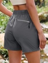 luvamia Hiking Shorts for Women Elastic Waist Pull On Quick Dry Zipper Pockets Lightweight Camping 5" Inseam Cargo Shorts