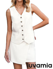LUVAMIA Women's Business Vest Suit Set Sleeveless Blazer Skirt Outfit Workwear Matching