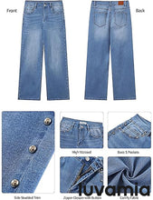 LUVAMIA  Women's High Rise Flare Jeans Washed Denim Trousers Studded Details Retro Style