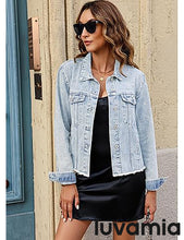 luvamia Women's Basic Button Down Stretch Fitted Long Sleeves Denim Jean Jacket