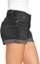 luvamia Women's Ripped Denim Jean Shorts Mid Rise Stretchy Folded Hem Short Jeans