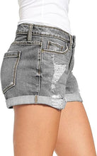 luvamia Women's Casual Ripped Denim Shorts Mid Rise Stretch Folded Hem Short Jeans