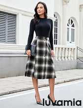 LUVAMIA High Waist A Line Maxi Skirt Women Plaid with Pockets Long Vintage Style Fall Winter