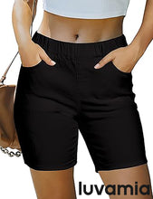 LUVAMIA Women's Denim Elastic Waist Walkshorts with Pockets