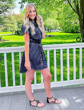 luvamia Women Casual Denim Dress Short Sleeve Tie Waist Classic Jean Shirt Dress