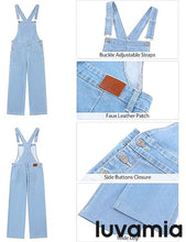 LUVAMIA Women's Denim Wide Leg Jumpsuit Side Snap Closure Five Pocket Utility