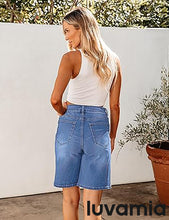 LUVAMIA Denim Bermuda Shorts for Women High Waisted  Stretchy  Straight Leg Jeans