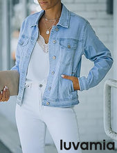 luvamia Women's Basic Button Down Stretch Fitted Long Sleeves Denim Jean Jacket