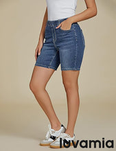LUVAMIA Women's Denim Elastic Waist Walkshorts with Pockets
