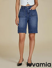 LUVAMIA Women's Knee-Length Bermuda Summer Denim Shorts Barely Shorts