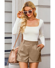 luvamia Faux Leather Shorts for Women High Waist Pleated Wide Leg Stretchy Shorts with Pockets Short PU Leather Pants