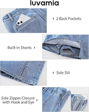 luvamia FleXclusive Jean Skorts for Woman High Waisted Side Slit Mini Short Skirt with Shorts Stretchy Denim Skirts Country Concert