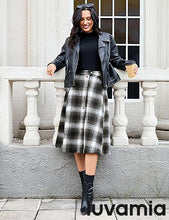LUVAMIA High Waist A Line Maxi Skirt Women Plaid with Pockets Long Vintage Style Fall Winter