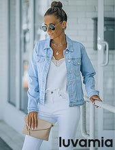 luvamia Women's Basic Button Down Stretch Fitted Long Sleeves Denim Jean Jacket