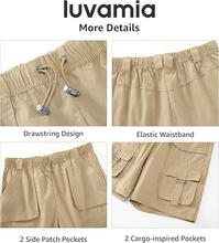 luvamia Hiking Shorts for Women Bermuda Knee Length Cargo Pull On Quick Dry Elastic Waist Sport 9'' Inseam Long Shorts