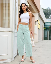 luvamia Barrel Jeans for Women Trendy Baggy Wide Leg Striped High Waisted Cropped Casual Pinstripe Stretchy Denim Pants