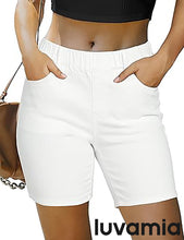 LUVAMIA Women's Denim Elastic Waist Walkshorts with Pockets