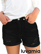 luvamia Women's Ripped Denim Jean Shorts High Waisted Stretchy Folded Hem Short Jeans