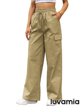 GRAPENT Womens Cargo Pants Wide Leg Baggy High Rise Pull On Elastic Waist Stretch Loose Pants with Pocket 90s Outfit Y2K