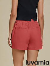 LUVAMIA Women's Shorts High Waist Zipper Closure Elastic Band Waistband Casual Wear Short Pants