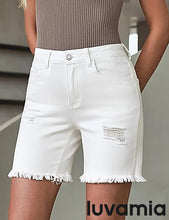 LUVAMIA Women's High Waisted Distressed Raw Hem Stretch Denim Shorts