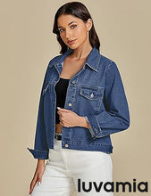 LUVAMIA Women Lapel Blazer Denim Vintage Retro Jean Coats Jackets