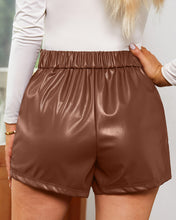 luvamia Faux Leather Shorts for Women High Waist Wide Leg Stretchy Waist Shorts with Pockets Belt Short PU Leather