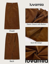 LUVAMIA 2025 Fall Winter Women's Corduroy Midi Skirt - High Waist Elastic Waistband Comfort Casual Solid Color Skirt