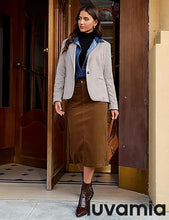 LUVAMIA 2025 Fall Winter Women's Corduroy Midi Skirt - High Waist Elastic Waistband Comfort Casual Solid Color Skirt
