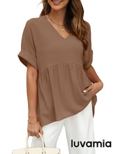 luvamia Blouses for Women Dressy Casual Babydoll Flowy Tops V Neck Tunic Tops Loose Fit Batwing Sleeves Summer