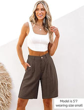 luvamia Bermuda Shorts for Women High Waisted Linen Dressy Casual Pleated Wide Leg Summer Shorts with Elastic Waist