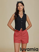 LUVAMIA Women's Shorts High Waist Zipper Closure Elastic Band Waistband Casual Wear Short Pants