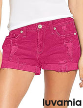 luvamia Women's Casual Ripped Denim Shorts Mid Rise Stretch Folded Hem Short Jeans